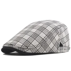OUKU Unisex Flat Cap Newsboy Cap Black White Polyester Retro Travel Beach Outdoor Vacation Plaid Adjustable Fashion