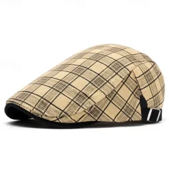 OUKU Unisex Flat Cap Newsboy Cap Black White Polyester Retro Travel Beach Outdoor Vacation Plaid Adjustable Fashion