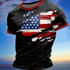 Outlet OUKU Veterans Day Men's Patriot Patriotic Veteran American Flag T shirt Short Sleeve T shirt 3D Print Crew Neck Shirt Street Style Party Birthday Street Black White Summer Spring Clothing Apparel S M L