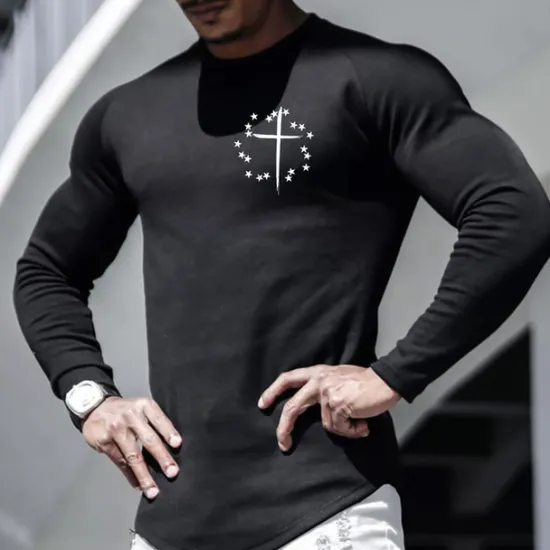 Online OUKU Veterans Day Men's Patriot Patriotic Veteran Cross T shirt 100% Cotton Long Sleeve Graphic Shirt Black White Comfortable Tee Sports Outdoor Holiday Fashion Designer