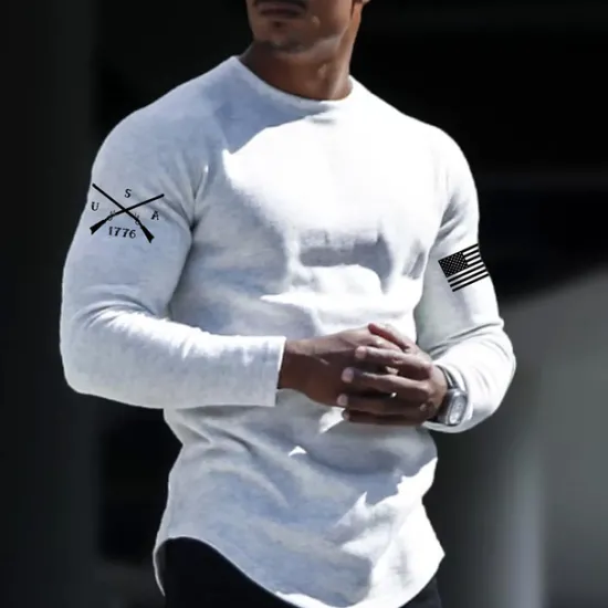 Online OUKU Veterans Day Men's Patriot Patriotic Veteran Cross T shirt 100% Cotton Long Sleeve Graphic Shirt Black White Comfortable Tee Sports Outdoor Holiday Fashion Designer