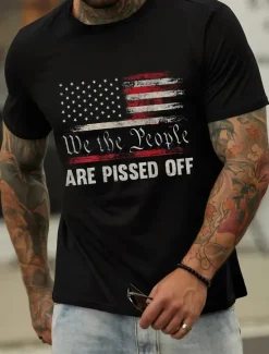 Discount OUKU Veterans Day Men's Patriot Patriotic Veteran Graphic Prints Patriotic National Flag T shirt Graphic Tee Cotton Short Sleeves Graphic Shirt Black Navy Blue Comfortable Tee Street Vacation Fashion