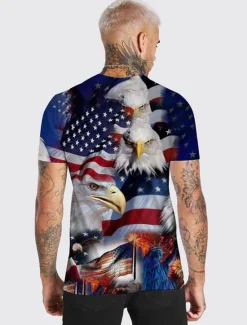 Clearance OUKU Veterans Day Men's Patriot Patriotic Veteran Graphic Prints Eagle American Flag National Flag Shirt T shirt Tee Patriotic Shirts Short Sleeve T shirt 3D Print Crew Neck Shirt Designer Casual Big Blue