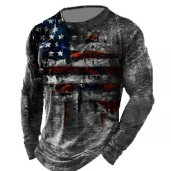 Best OUKU Veterans Day Men's Patriot Patriotic Veteran Graphic Prints American Flag National Flag T shirt Distressed T Shirt Long Sleeve T shirt 3D Print Crew Neck Shirt Vintage Sports Designer Outdoor Street