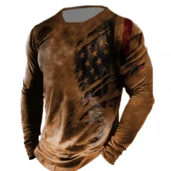 Best OUKU Veterans Day Men's Patriot Patriotic Veteran Graphic Prints American Flag National Flag T shirt Distressed T Shirt Long Sleeve T shirt 3D Print Crew Neck Shirt Vintage Sports Designer Outdoor Street