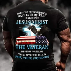 Sale OUKU Veterans Day Men's Patriot Patriotic Backprint Graphic Eagle National Flag T shirt Tee Short Sleeve T shirt 3D Print Crew Neck Shirt Vintage Fashion Designer Outdoor Casual Daily Black Blue Red Spring