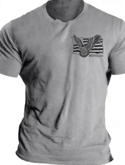 OUKU Veterans Day Men's Patriot Patriotic Veteran Eagle American Flag T shirt Graphic Tee Cotton Short Sleeve Graphic Shirt Black Blue Light Grey Comfortable Tee Daily Wear Vacation Fashion Designer