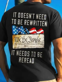 New OUKU Veterans Day Men's Patriot Patriotic Veteran Graphic Prints Fish National Flag T shirt Graphic Tee Cotton Short Sleeves Graphic Shirt Wine Black Red Comfortable Tee Street Vacation Fashion Designer