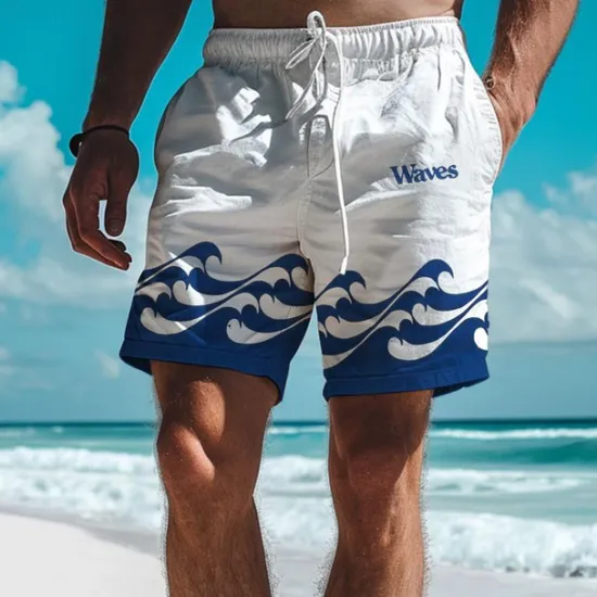 Best OUKU Waves Men's Resort 3D Printed Board Shorts Swim Trunks Elastic Waist Drawstring with Mesh Lining Aloha Hawaiian Style Holiday Beach S TO 3XL