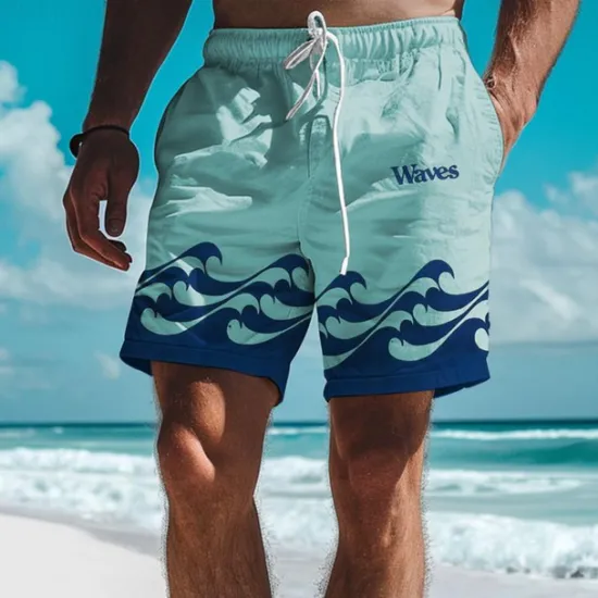 Best OUKU Waves Men's Resort 3D Printed Board Shorts Swim Trunks Elastic Waist Drawstring with Mesh Lining Aloha Hawaiian Style Holiday Beach S TO 3XL