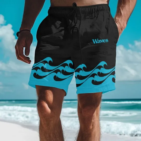 Best OUKU Waves Men's Resort 3D Printed Board Shorts Swim Trunks Elastic Waist Drawstring with Mesh Lining Aloha Hawaiian Style Holiday Beach S TO 3XL