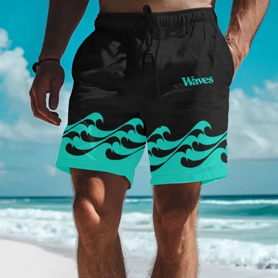 Best OUKU Waves Men's Resort 3D Printed Board Shorts Swim Trunks Elastic Waist Drawstring with Mesh Lining Aloha Hawaiian Style Holiday Beach S TO 3XL